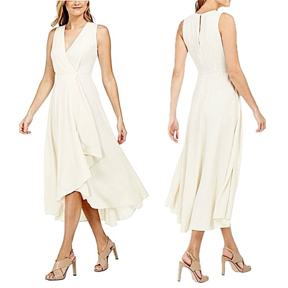Calvin Klein Ivory Sleeveless V-Neck Faux Wrap Dress - Picture 1 of 10